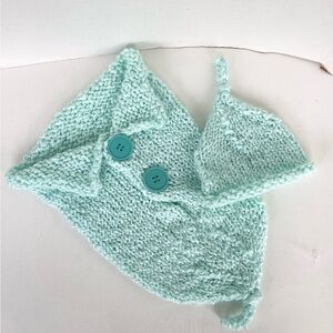 Baby Cocoon Set Hand Crafted Mint Green Knit Hat Cozy Photo Prop Swaddler